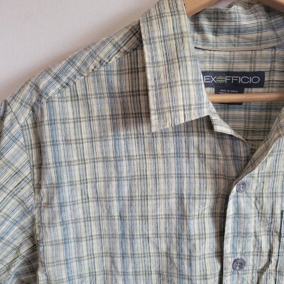 Exofficio Hiking Short Sleeve Button Down Blue Green Plaid Medium - Picture 6 of 10